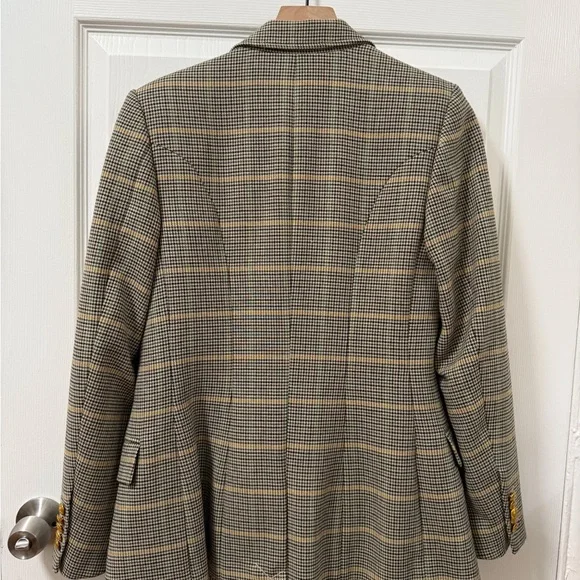 ALC Sedgwick Green Yellow Plaid Gold Double Breasted Blazer Preppy Fall Tailored - Picture 11 of 16